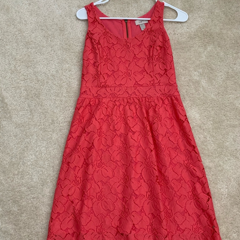 Coral Lace Loft Zip-Up Dress